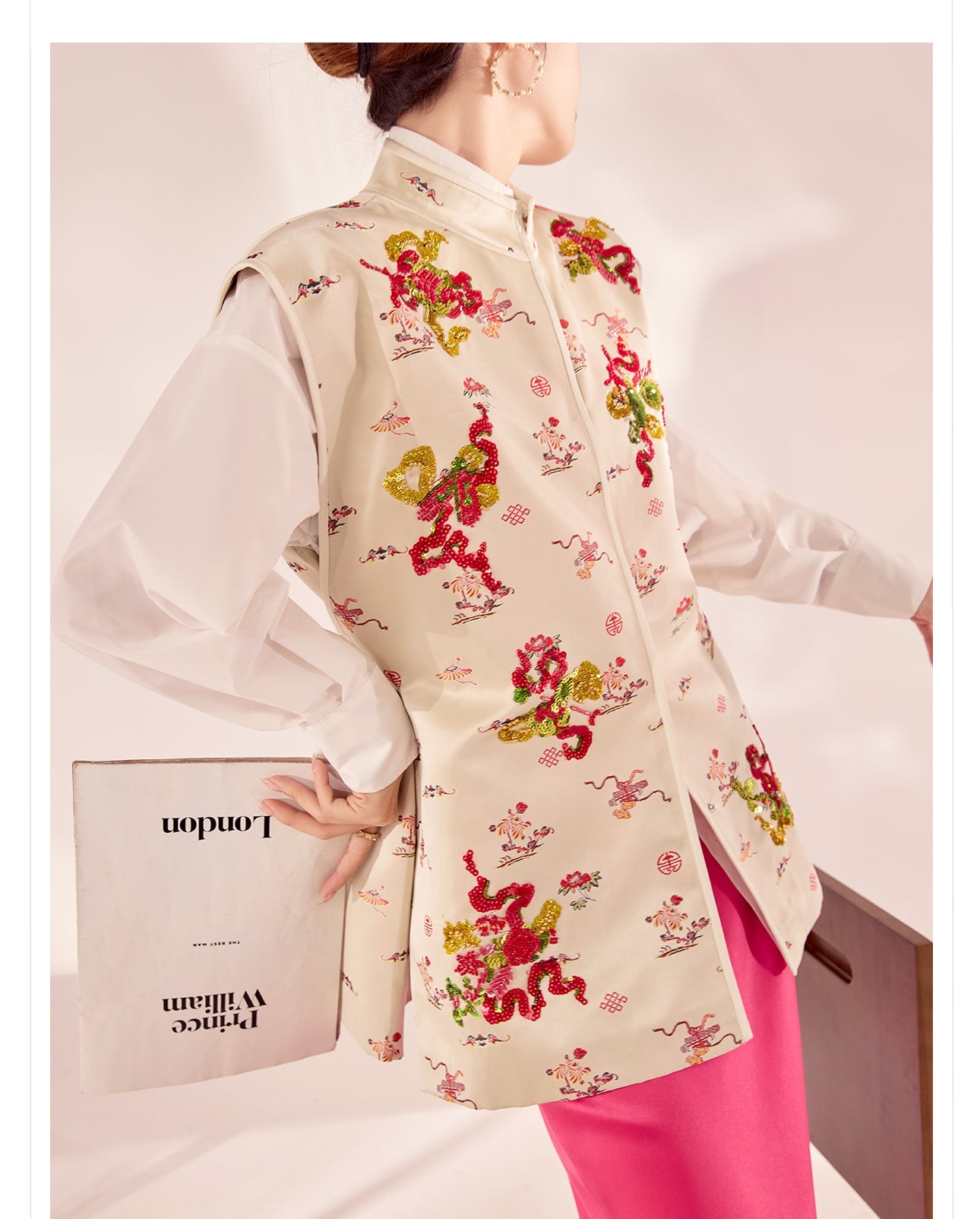 Talia Blooming Embroidery Qipao Cheongsam Three Piece