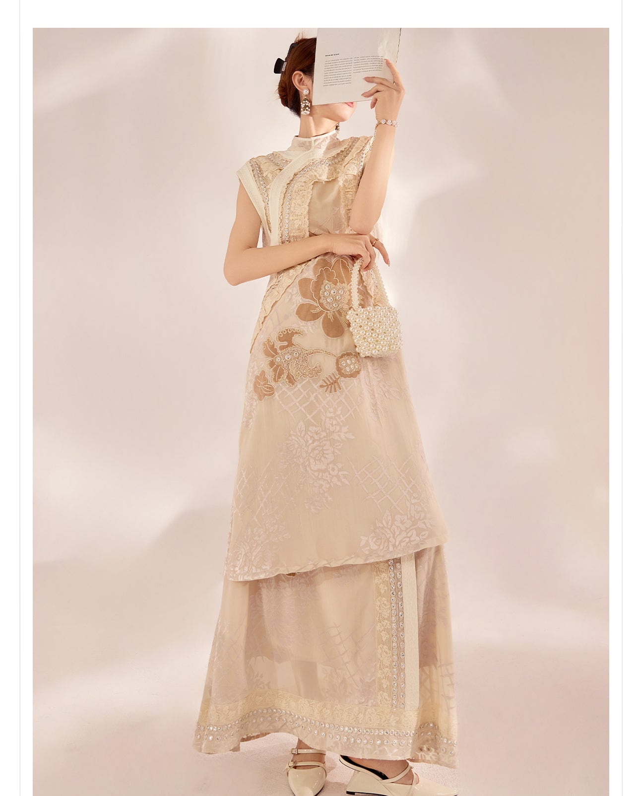 Michelle Captivating Embroidery Qipao Cheongsam Two Piece