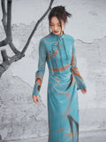 Allure Blue Tassel Frog-Buttons Cheongsam Dress