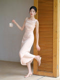 Serpentine Grand Champagne Pink Cheongsam Dress Pleated Qipao