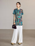Jonquil Blue-Green Print Cheongsam Top