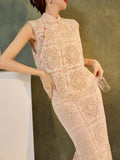 Amaranth Glamorous Embroidery Qipao Cheongsam Two Piece