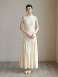 Carlotta Ornamental Sequin Lace Cheongsam Dress Waist Cinching Qipao