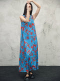Persephone Blue Color-Block Cheongsam Dress