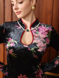 Ivory Black Velvet High-Slit Cheongsam