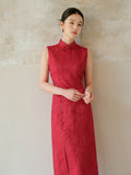 Olympia Cheongsam Red Jacquard Dress