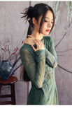 Giselle Green Stretch Knit Cheongsam Dress