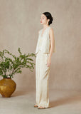 Regulus Beige Jacquard High-Waisted Pants Cheongsam