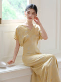 Song Champagne V-Neck Jacquard Cheongsam Dress