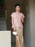 Leandra Cloud Pink Floral Cutout Cheongsam Top