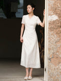 Glimmer Crabapple Apricot Embroidered Cheongsam Dress