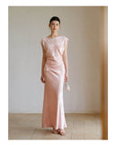 Lavender 2-Piece Light Pink Jacquard Cheongsam Set