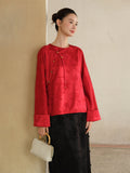 Lunara Crabapple Red Jacquard Cheongsam Top