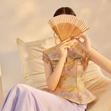 Elara 2-Piece Gold Vest Purple Skirt Cheongsam Set