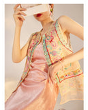 Silk Alaya Blooming Embroidery Qipao Cheongsam Vest Top