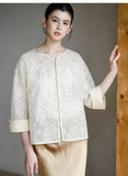 Clematis Golden Apricot Sequin Embroidered Top Cheongsam