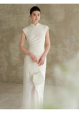 Romina Peach Textured Jacquard Cheongsam Dress