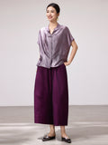 Charm Grape Purple Acetate Short Sleeve Top Cheongsam