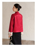 Wren Red Satin Jacquard Cheongsam Coat