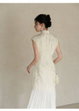 Qing Nectarine Embroidered Mermaid Cheongsam