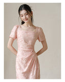 Lapis Cherry Blossom Pink Slim-Fit Cheongsam Dress