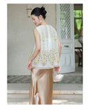 Kendra Golden Silk Beaded Cheongsam Top