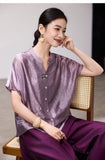 Charm Grape Purple Acetate Short Sleeve Top Cheongsam