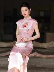 Tempo Peach Pink Jacquard Cheongsam Dress
