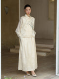 Satin 2-Piece Embroidered Relaxed Fit Yulan Vest Cheongsam