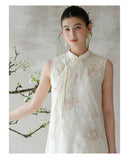 Tanzanite Clear White Lace Embroidered Cheongsam Dress