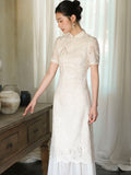 Onyx Apricot Hollow Embroidered Cheongsam Dress