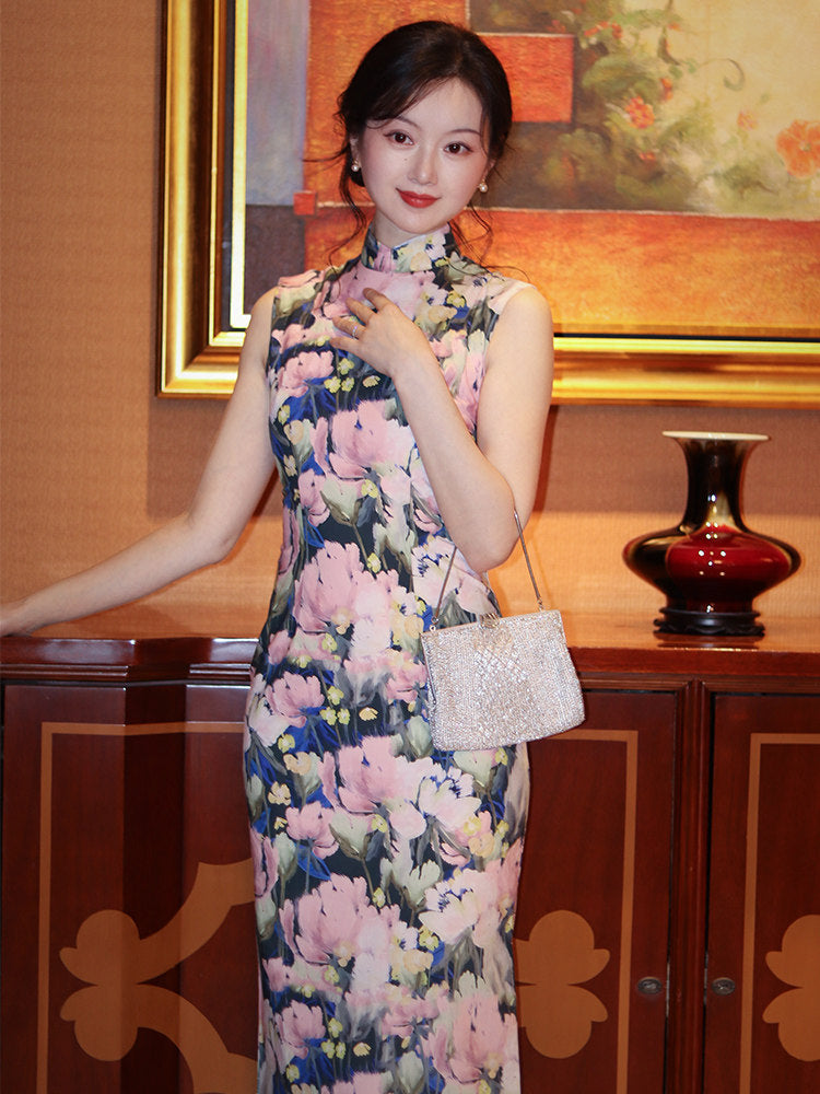 Gleam Dark Fragrance Cotton Cheongsam Dress