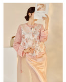 Sonnet 2-Piece Jacquard Vest Pink Skirt Cheongsam Set