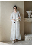 Court Moon White Embroidered Cheongsam Dress