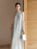 Rhapsody Gray Jacquard Cheongsam Dress