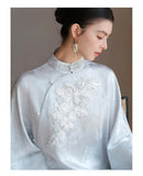 Tiara Cloud Blue Beaded Jacquard Cheongsam Top