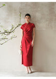 Opal Red Jacquard Satin Cheongsam Dress