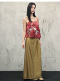 Fern Red Satin Loose Cheongsam Top