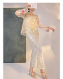 Silk Sutton Dazzling Embroidery Qipao Cheongsam Two Piece