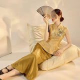Thalia Gold Slim-Fit Cheongsam Top