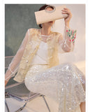 Silk Sutton Dazzling Embroidery Qipao Cheongsam Two Piece