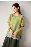 Zenobia Light Leaf Green Lace Jacquard Top Cheongsam