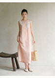Lady Lotus Pink Lace Embroidered Cheongsam