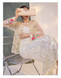 Silk Sutton Dazzling Embroidery Qipao Cheongsam Two Piece
