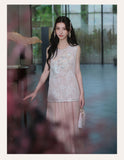 Rose Satin Glow Embroidery Qipao Cheongsam Two Piece
