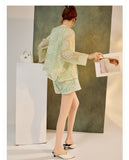 Silk Chrysanthemum Glamorous Embroidery Qipao Cheongsam Three Piece