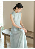 Leonie Water Blue Jacquard Cheongsam Dress