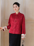 Wren Red Satin Jacquard Cheongsam Coat