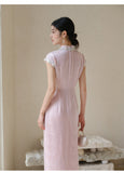 Magdalena Peach Mist Jacquard Satin Cheongsam Dress