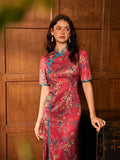 Lace Red Jacquard Slim-Fit Cheongsam